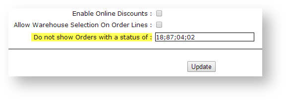 Settings - Orders - Do Not Show Orders with a status of